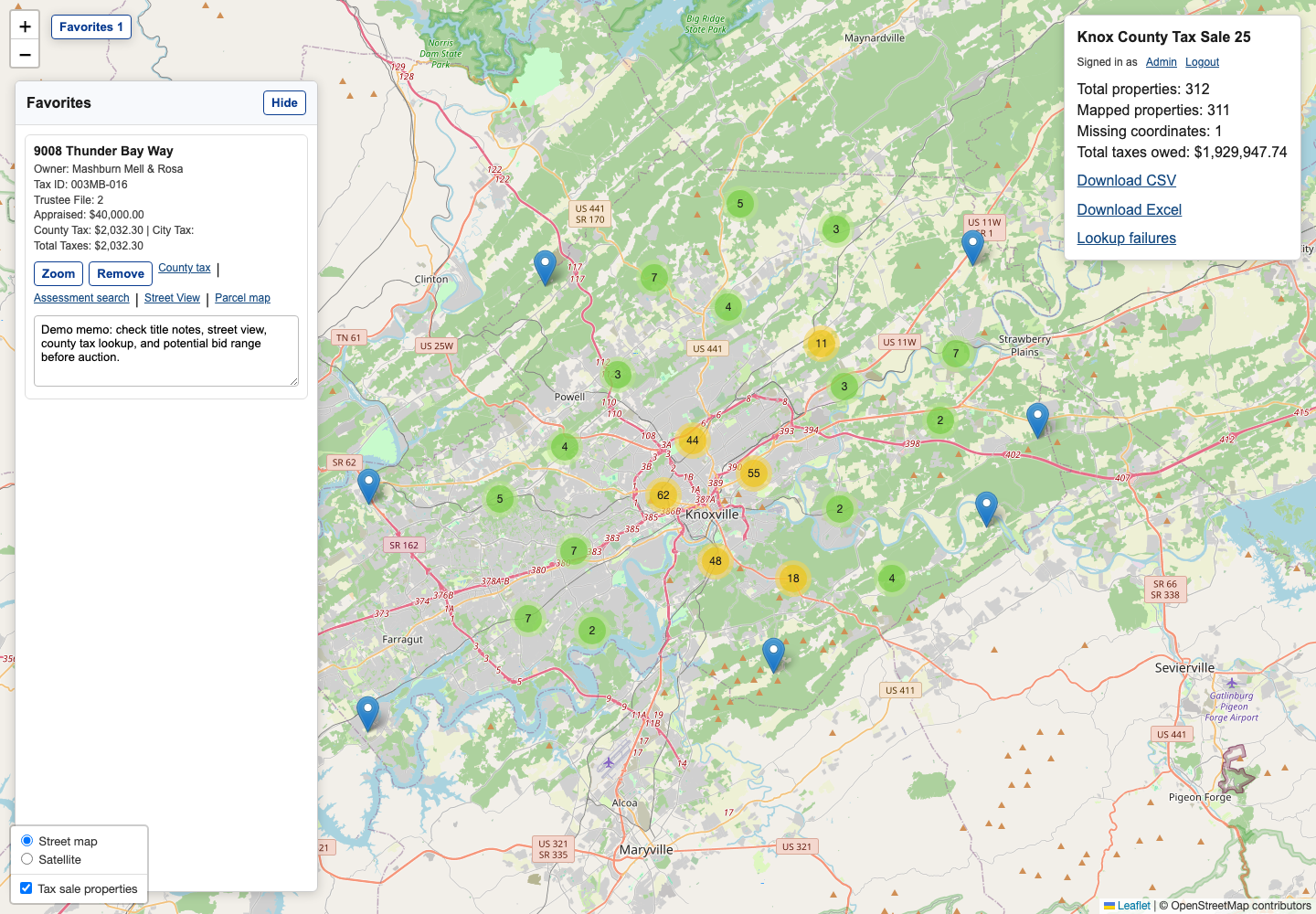 Knox County Tax Sale Webpage screenshot
