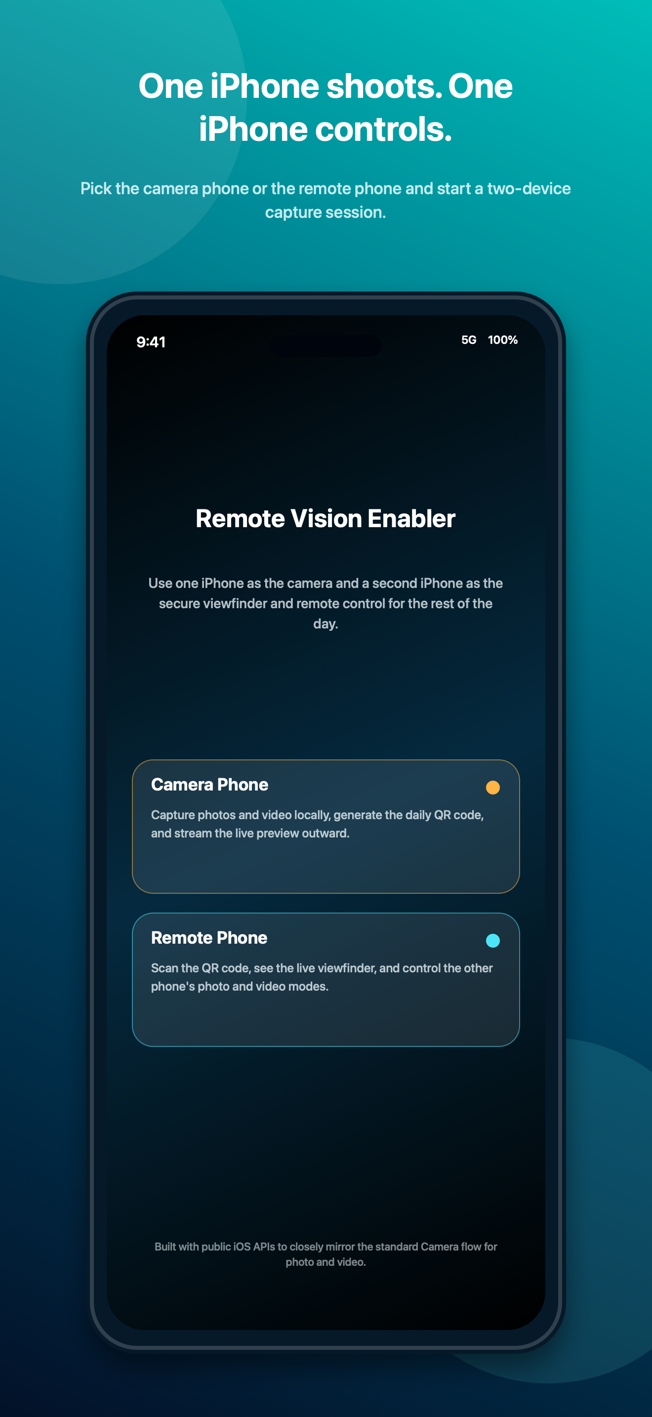 Remote Vision Enabler role selection screen